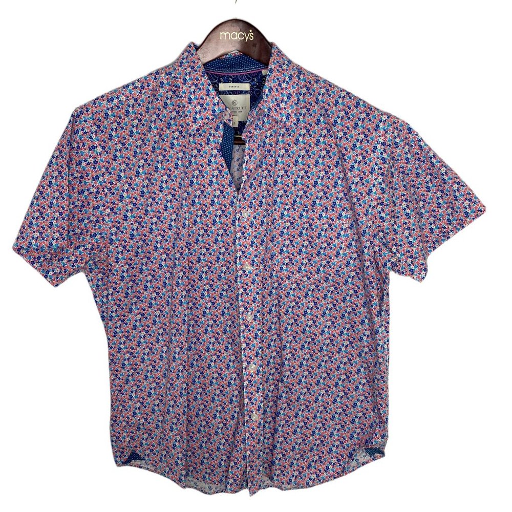 Construct Floral Short Sleeve Slim Fit Button Down Short Sleeve Shirt Size L
